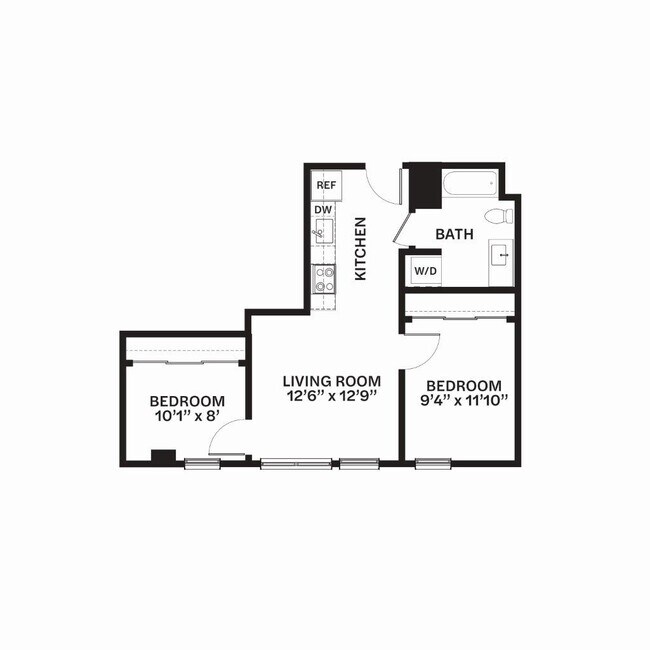 Two Bed One Bath E1 207 floor plan